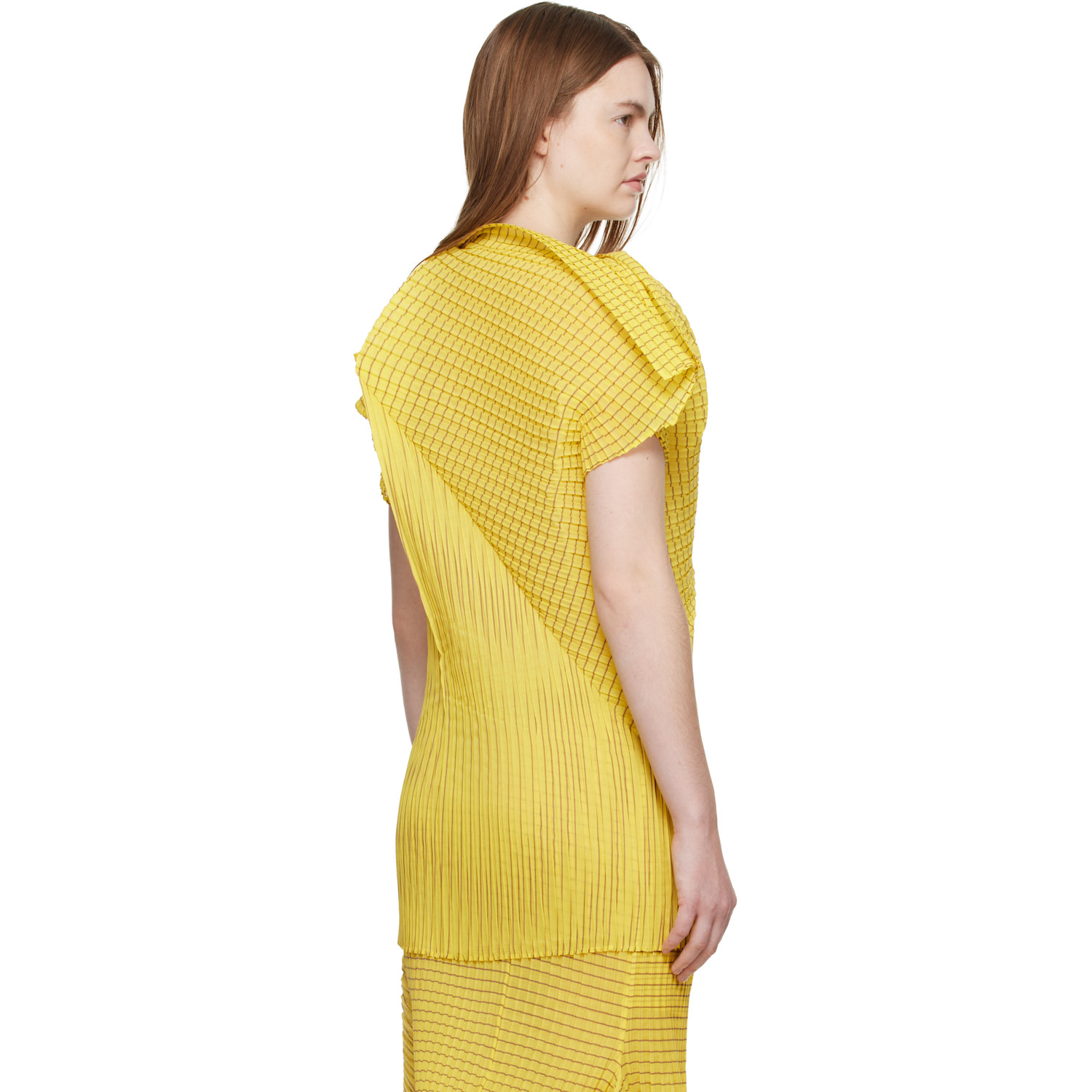  Issey Miyake Yellow Generic Stripes Machine Pleats Blouse 