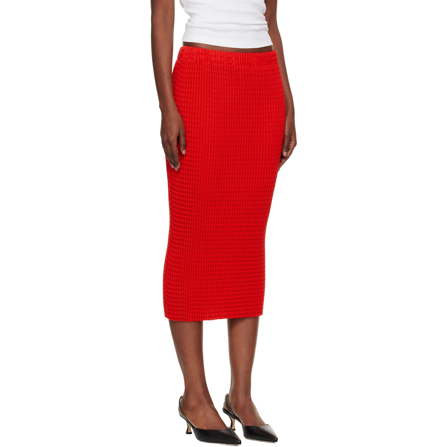  Issey Miyake Red October Spongy-58 Midi Skirt 