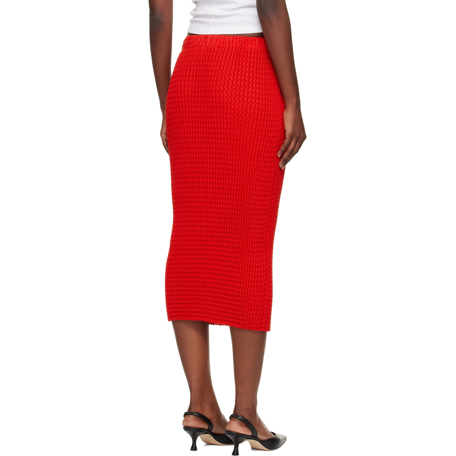  Issey Miyake Red October Spongy-58 Midi Skirt 