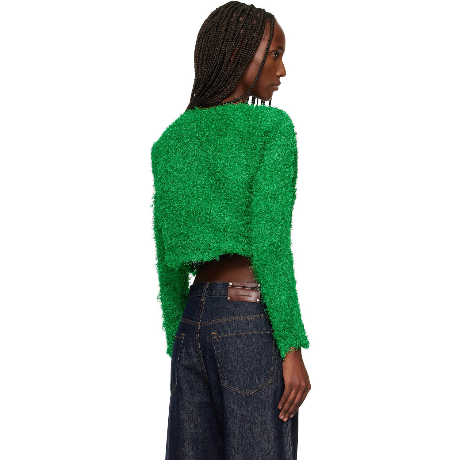  Issey Miyake Green Shifted Fuzzy Pleats Cardigan 