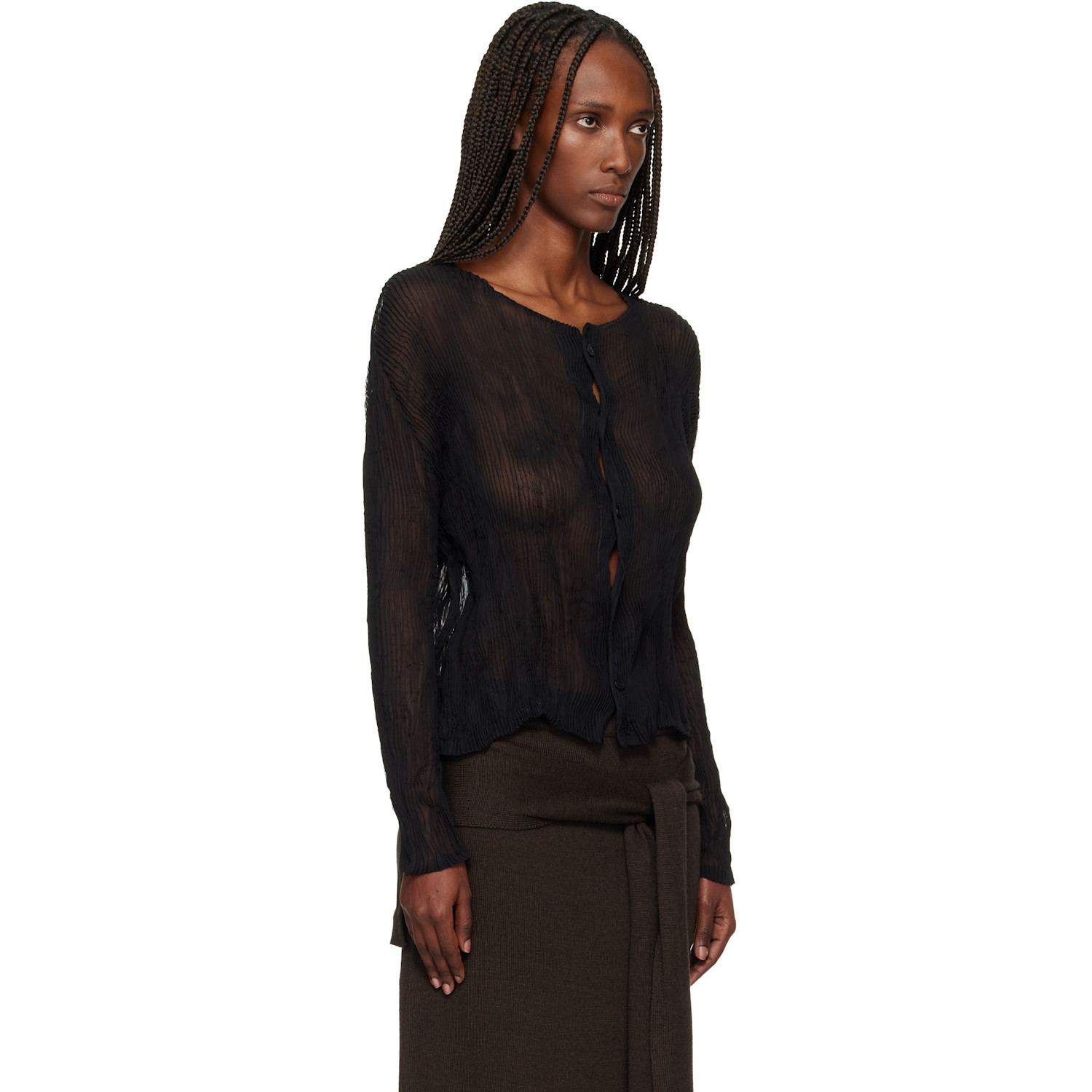  Issey Miyake Black Chiffon Twist Cardigan 