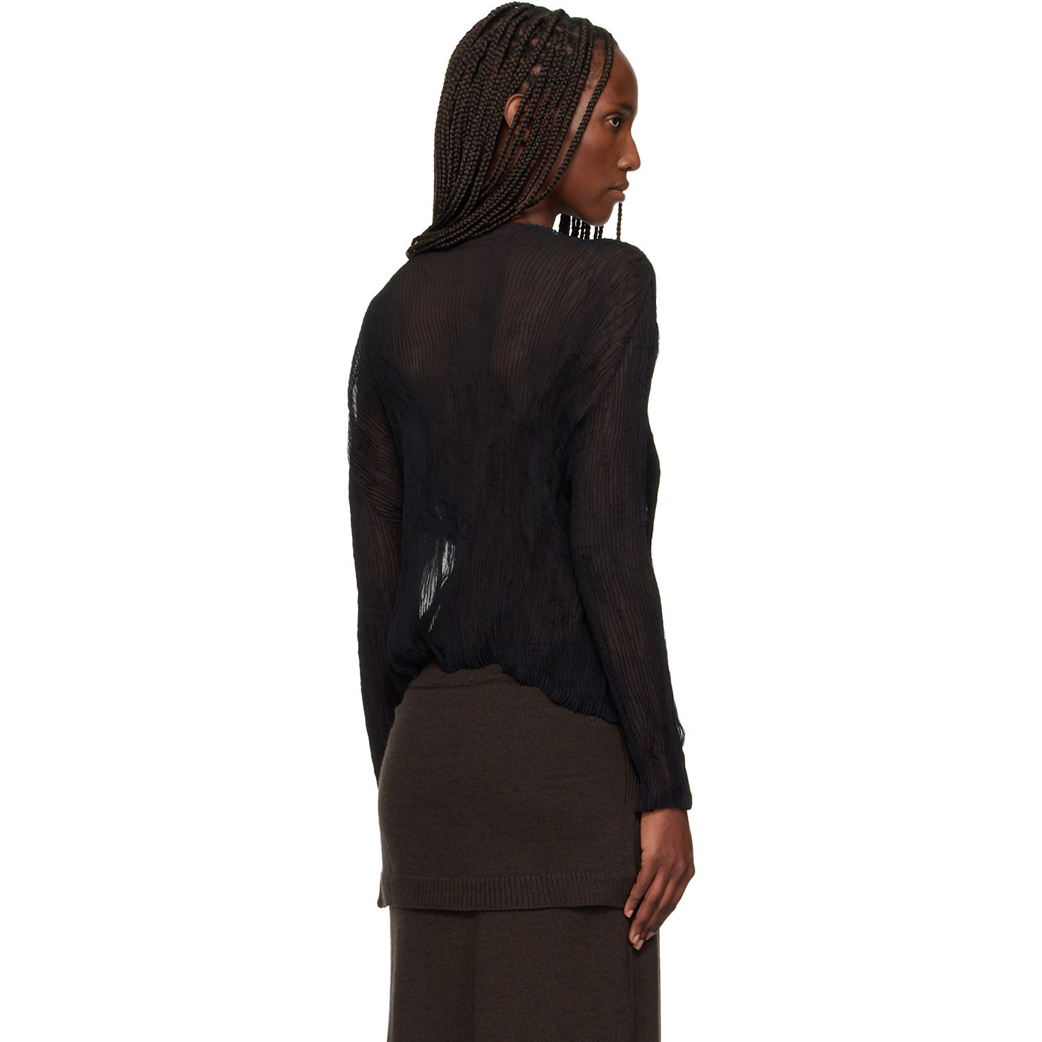  Issey Miyake Black Chiffon Twist Cardigan 