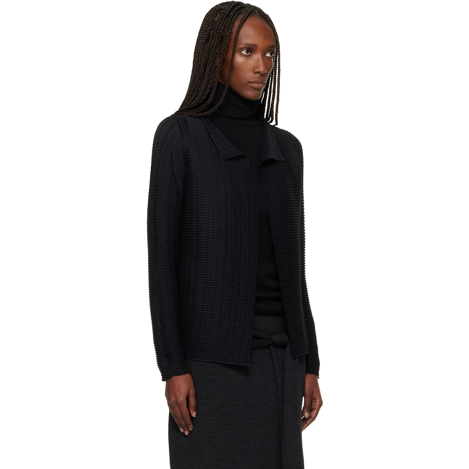  Issey Miyake Black Wooly Pleats Cardigan 
