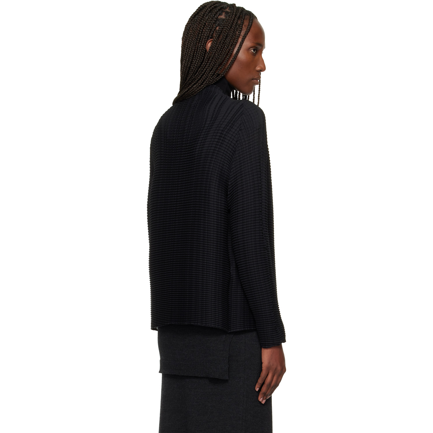  Issey Miyake Black Wooly Pleats Cardigan 
