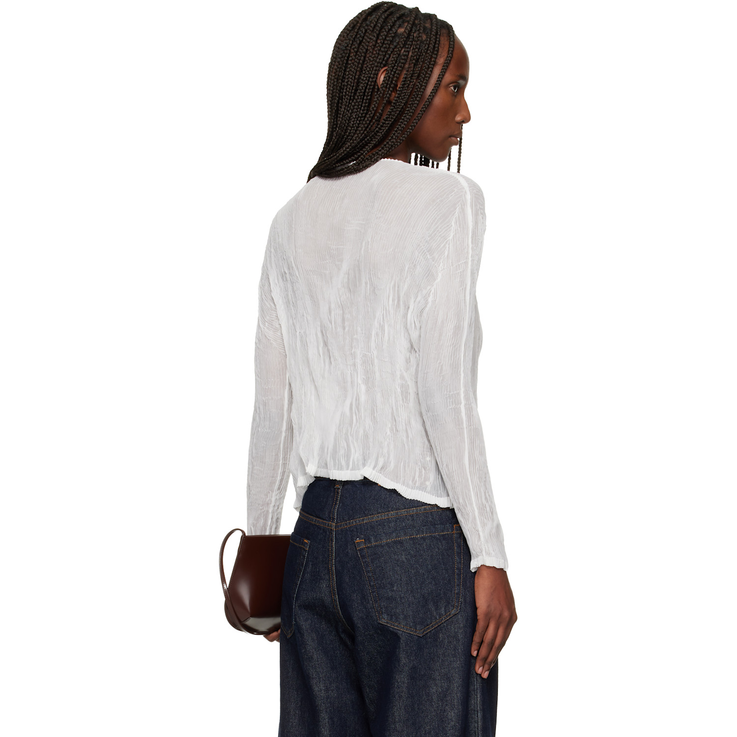  Issey Miyake White Chiffon Twist Cardigan 