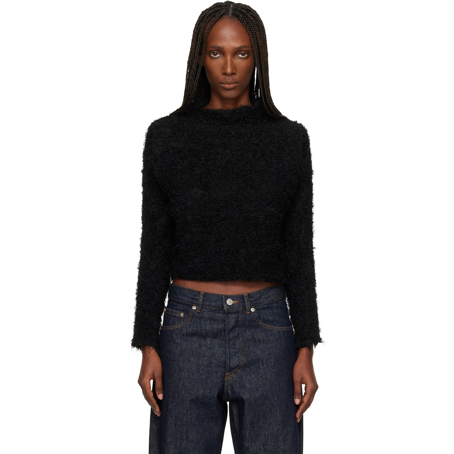 ISSEY MIYAKE Black Shifted Fuzzy Pleats Sweater