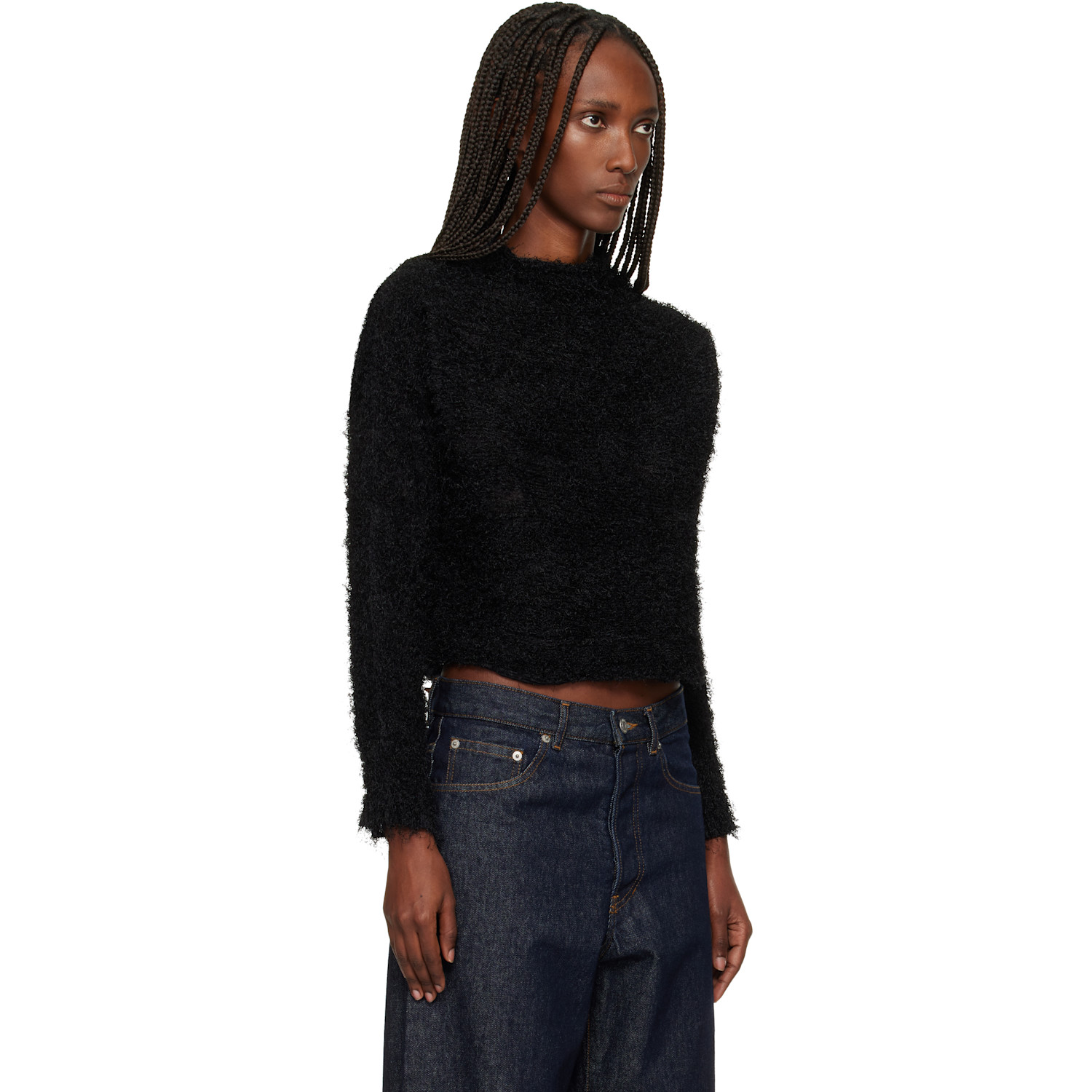  Issey Miyake Black Shifted Fuzzy Pleats Sweater 