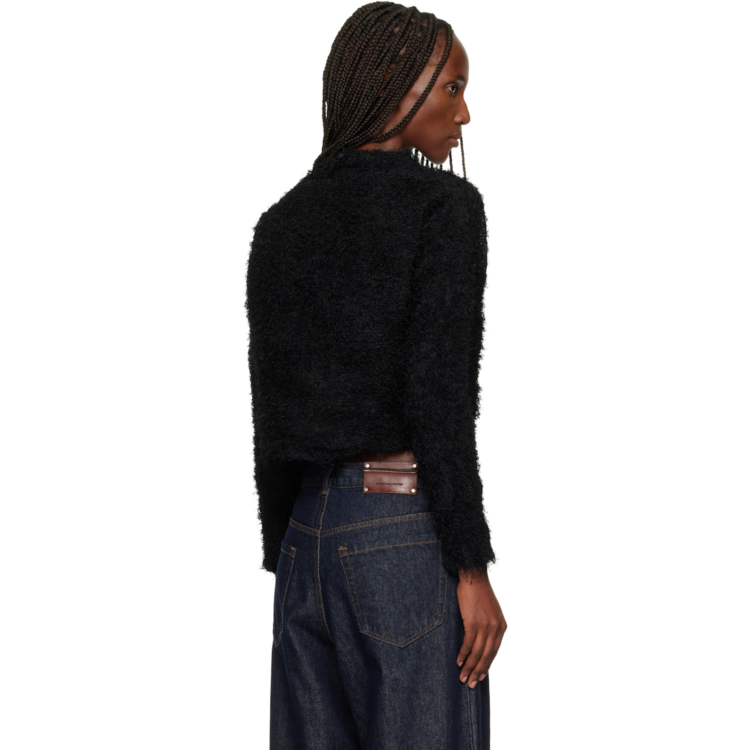  Issey Miyake Black Shifted Fuzzy Pleats Sweater 