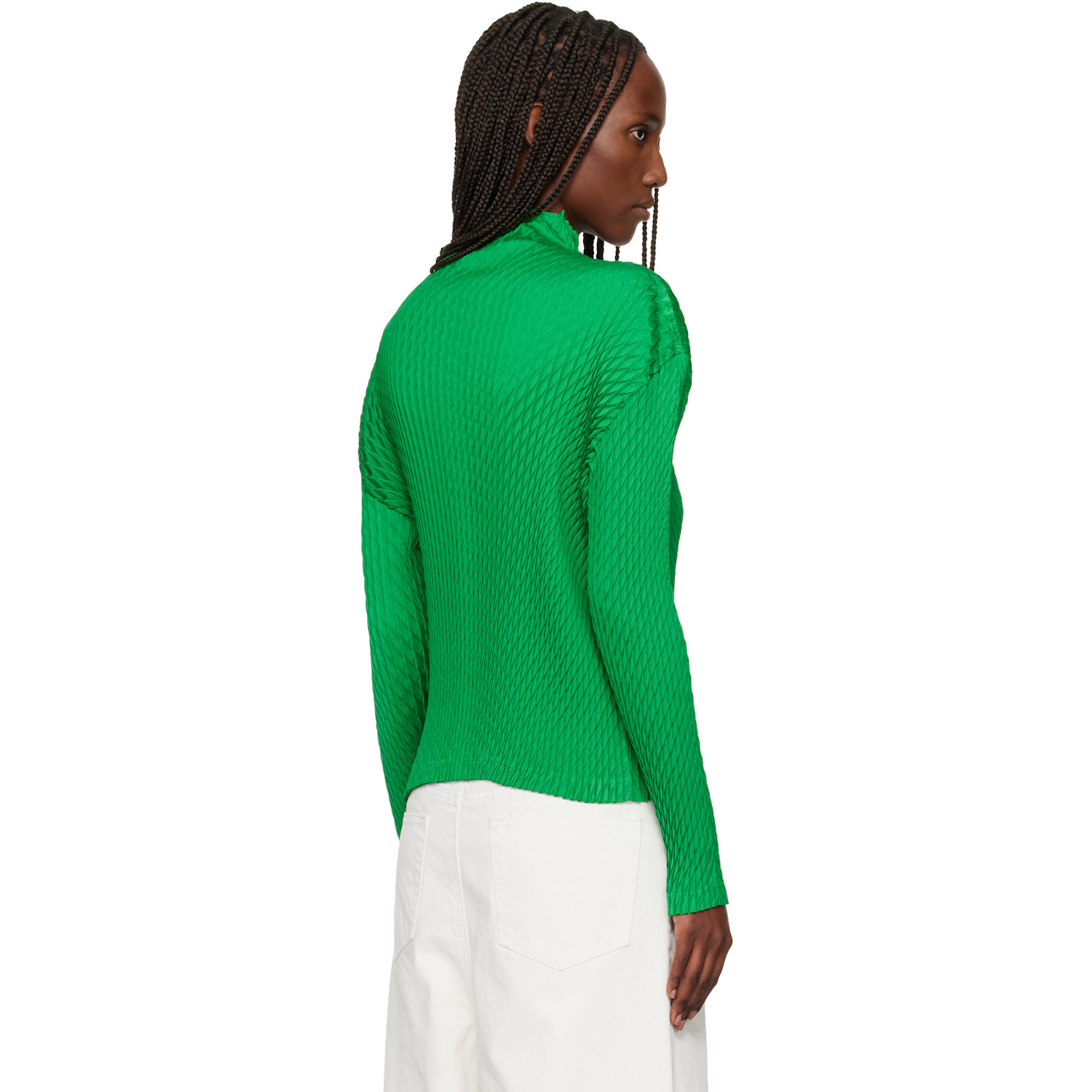  Issey Miyake Green Sleek Pleats Cardigan 