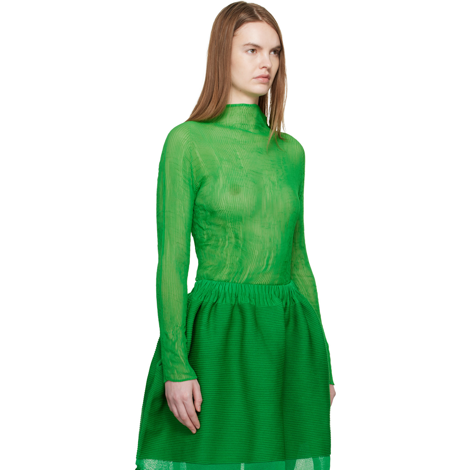  Issey Miyake Green Chiffon Twist 3 Top 
