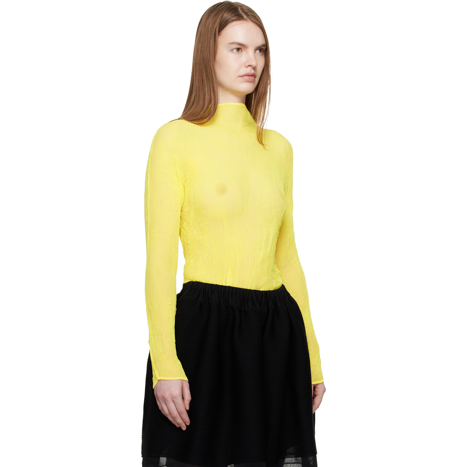  Issey Miyake Yellow Chiffon Twist 3 Top 