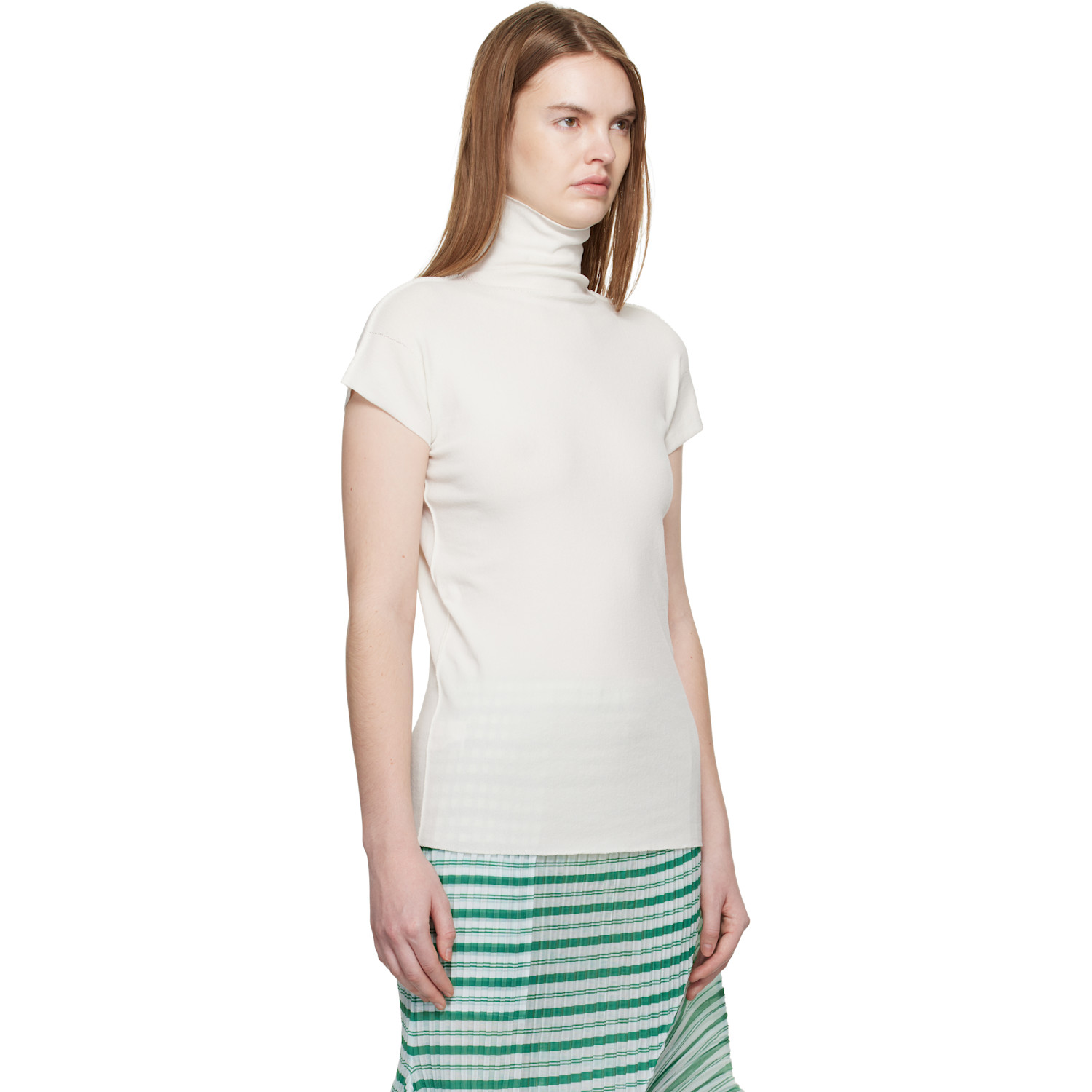  Issey Miyake White December Cotton Baguette Turtleneck 