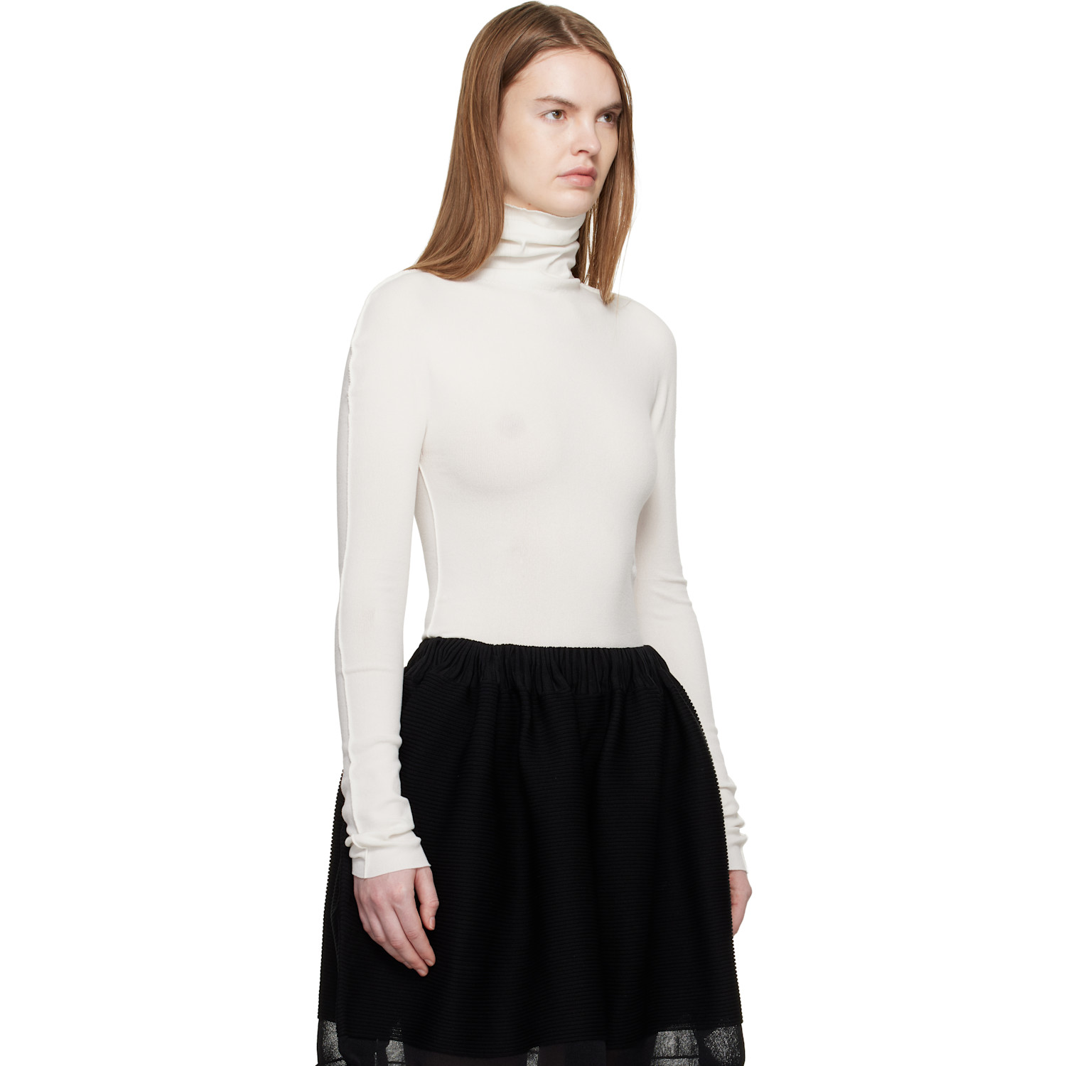  Issey Miyake White December Cotton Baguette Turtleneck 