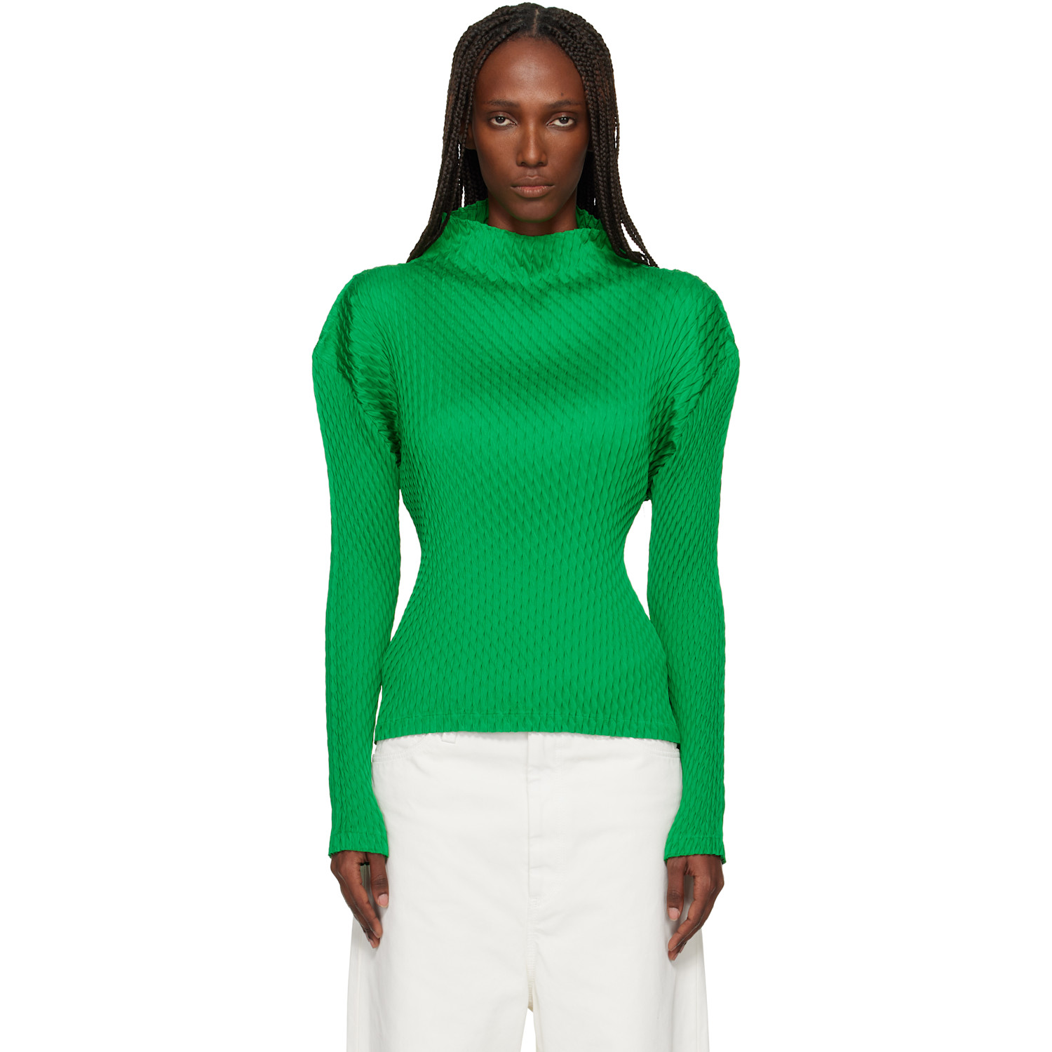 ISSEY MIYAKE Green Sleek Pleats Turtleneck