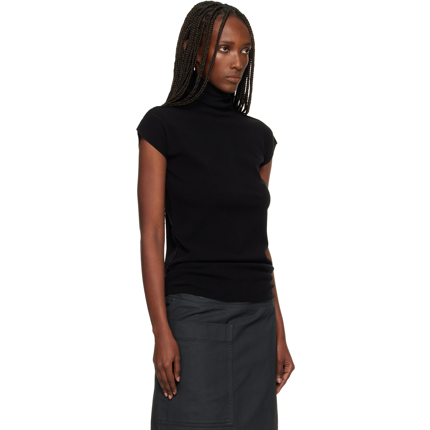  Issey Miyake Black October Cotton Baguette Turtleneck 
