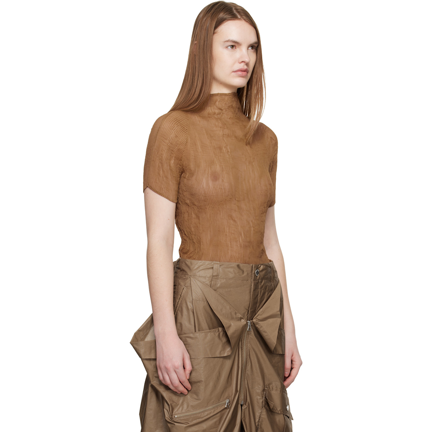  Issey Miyake Beige Chiffon Twist 3 Top 