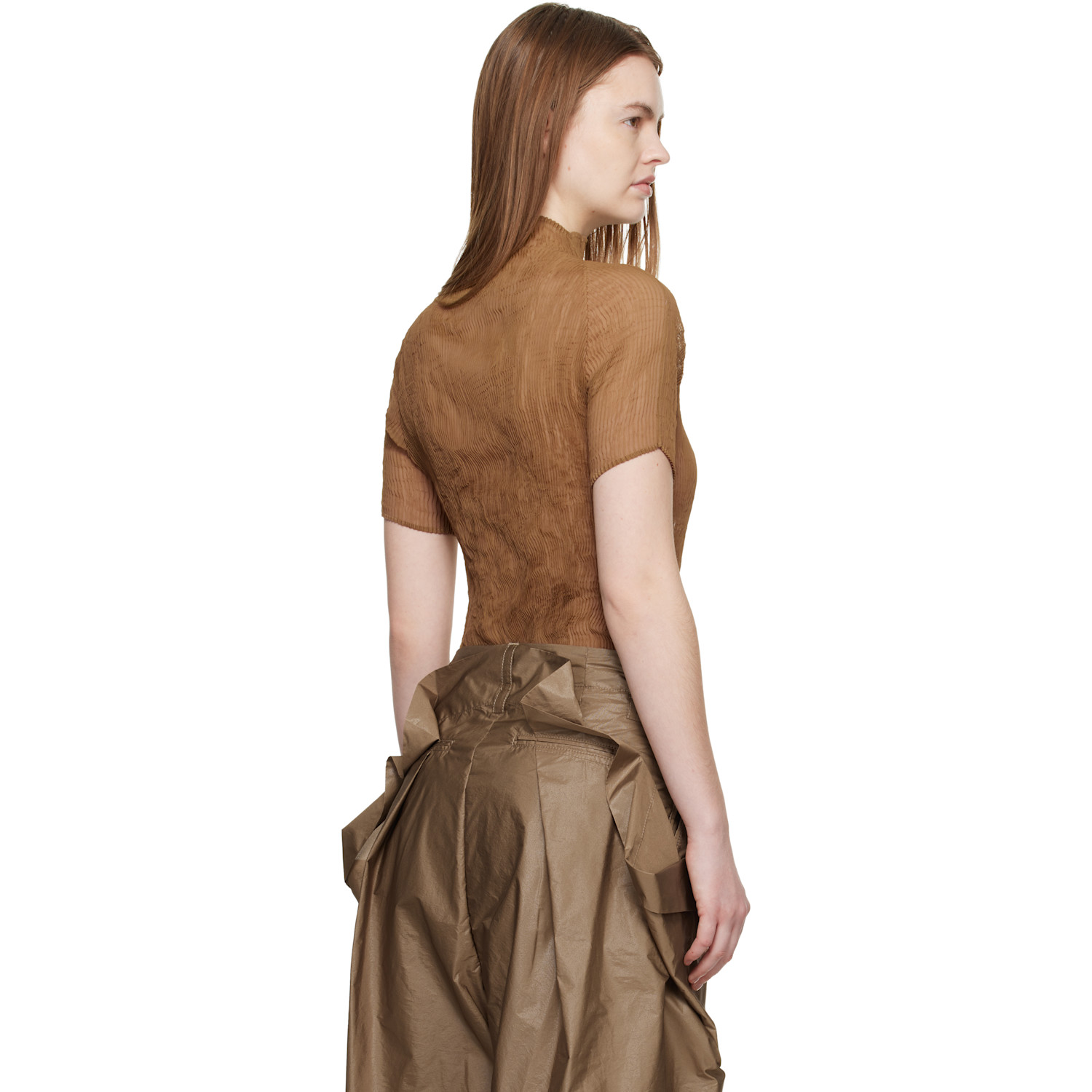 Issey Miyake Beige Chiffon Twist 3 Top 