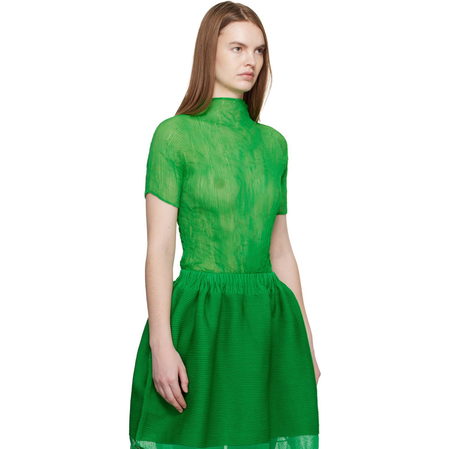  Issey Miyake Green Chiffon Twist 3 Top 