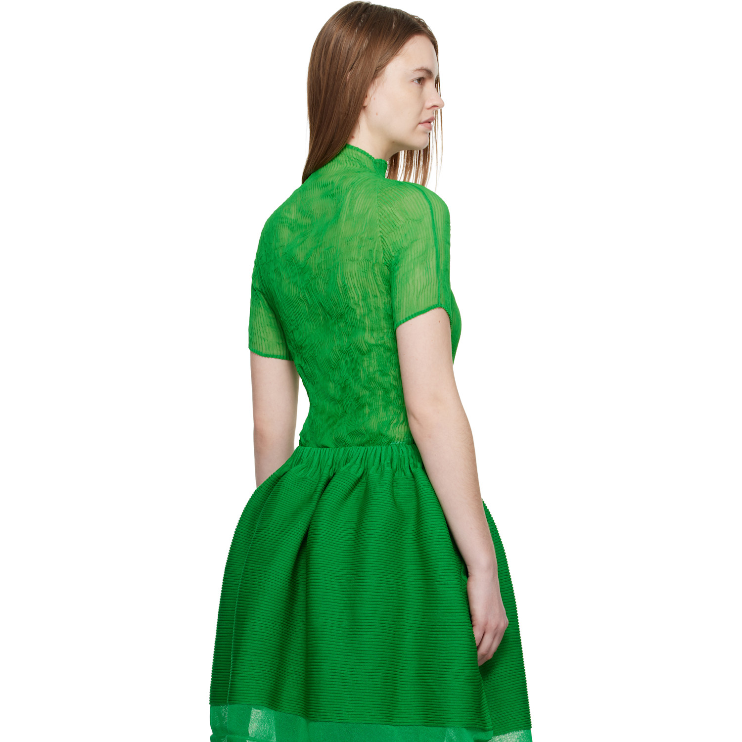  Issey Miyake Green Chiffon Twist 3 Top 