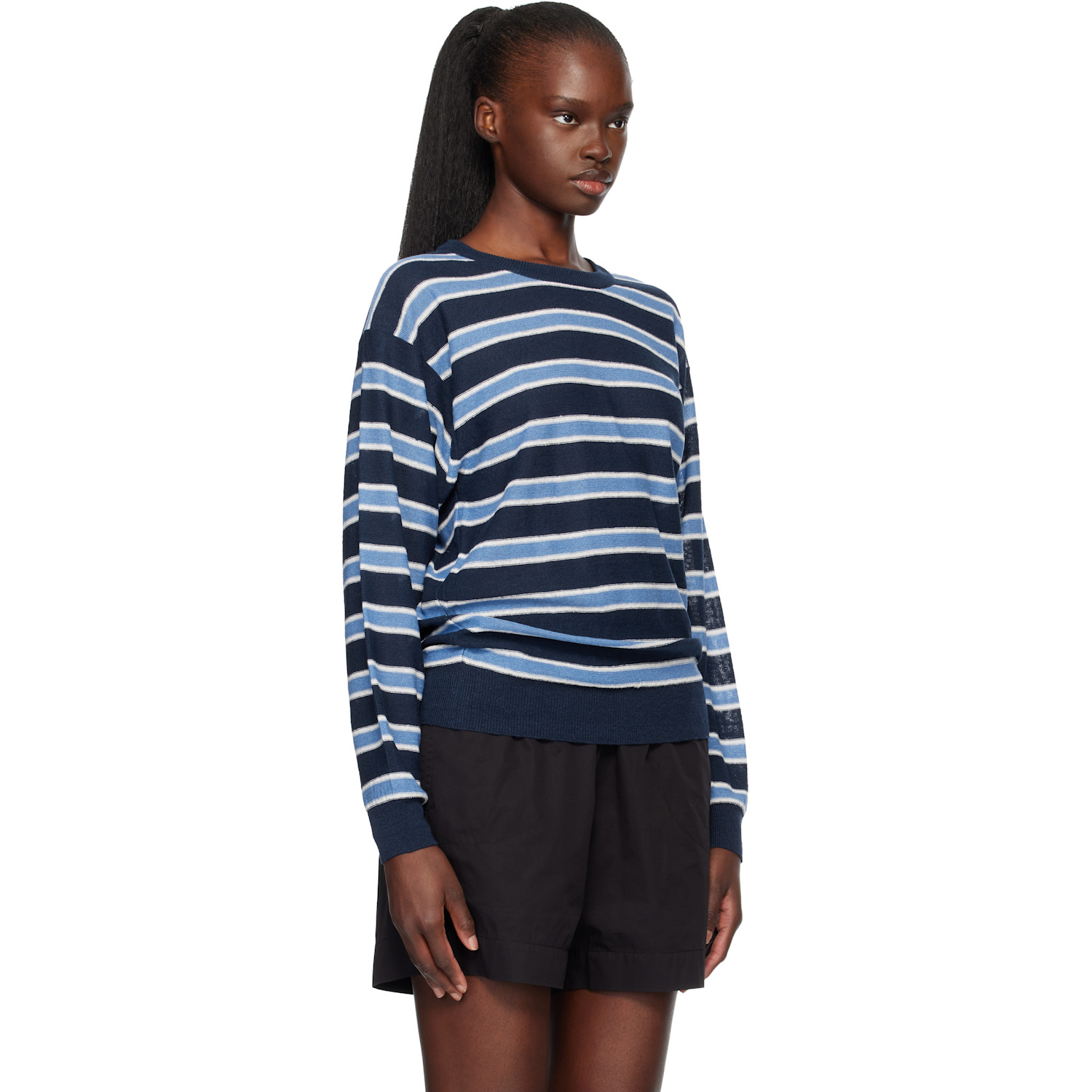  Nothing Written Blue Stripe Round Pullover Sweater 