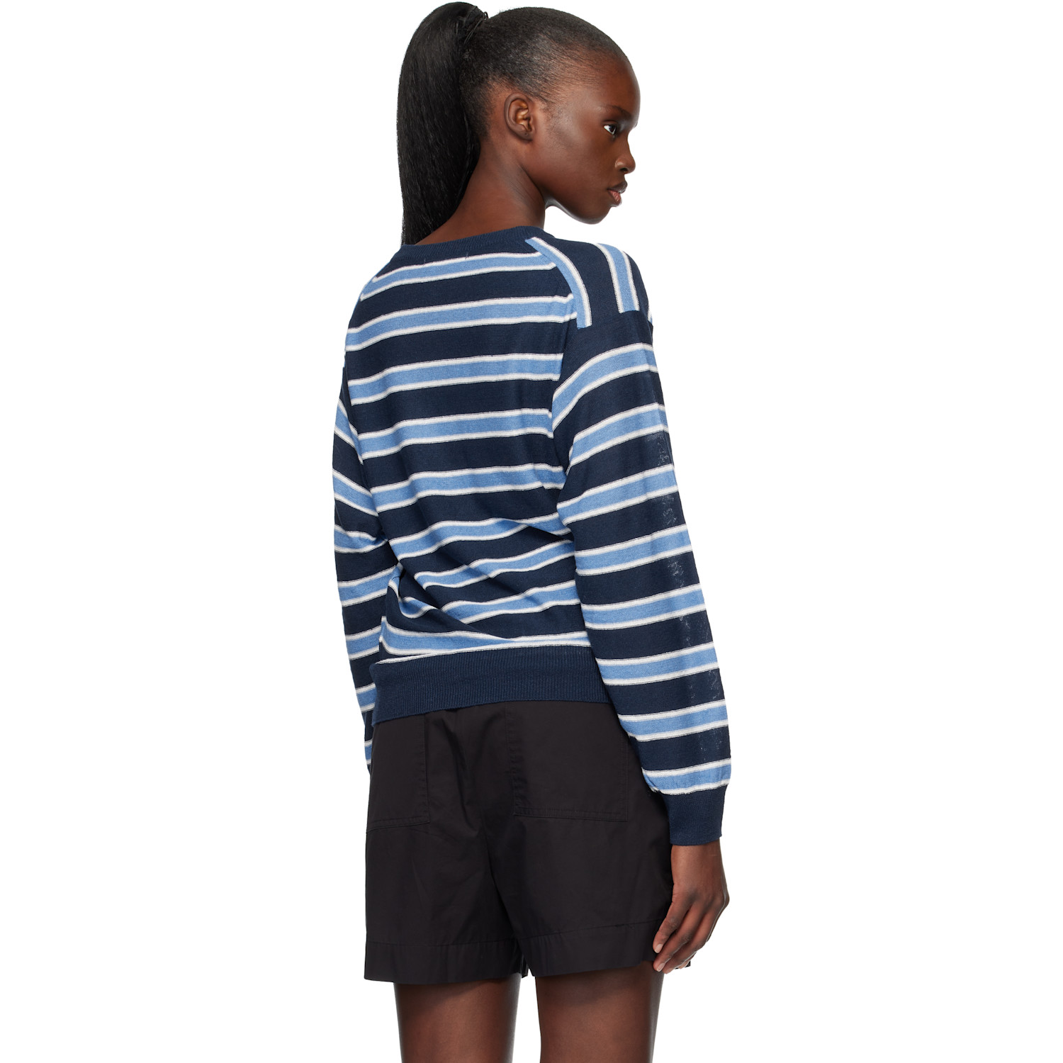  Nothing Written Blue Stripe Round Pullover Sweater 