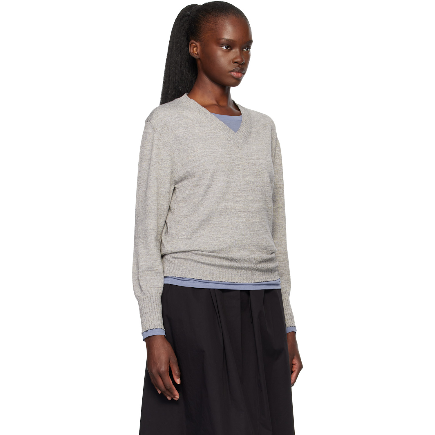  Nothing Written Gray Marine V-neck Pullover Sweater 