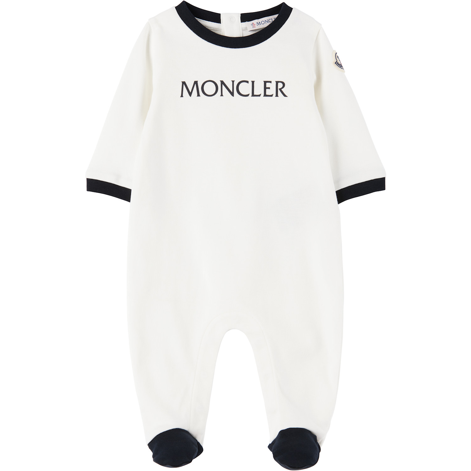  Moncler Enfant Baby White & Navy Logo Jumpsuit Set 
