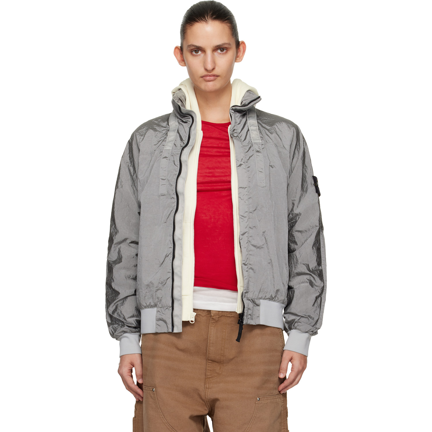 Stone Island Gray 4100064 Nylon Metal ECONYL Watro-TC Bomber Jacket