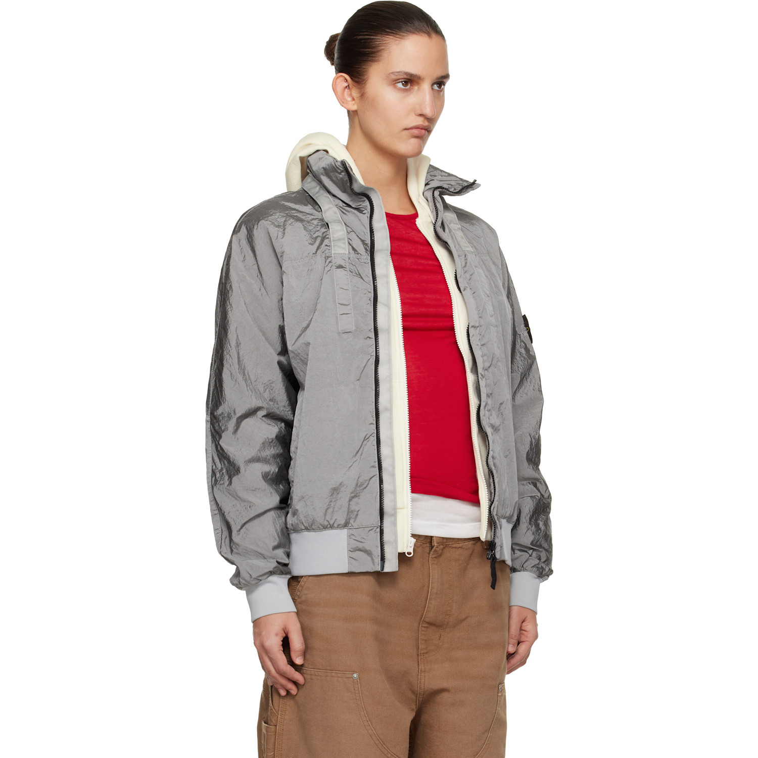  Stone Island Gray 4100064 Nylon Metal Econyl Watro-tc Bomber Jacket 