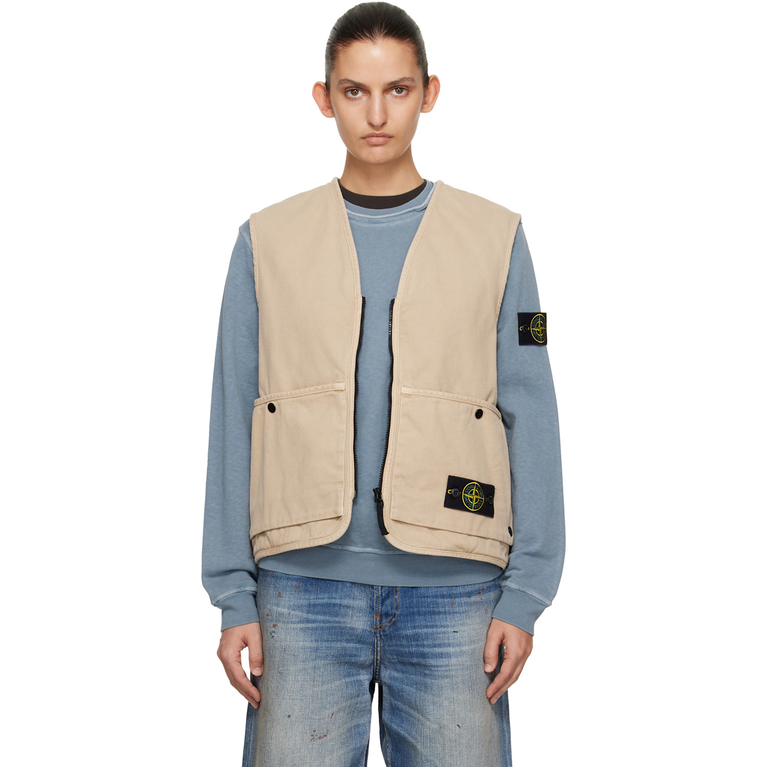 Stone Island Beige 6100007 Organic Panama Cotton 'Old' Effect Vest