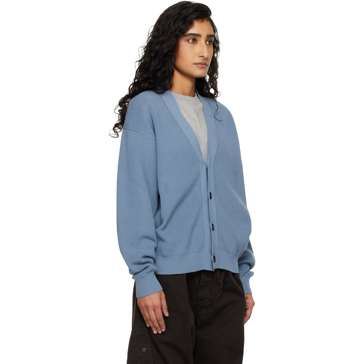  Stone Island Blue 5100009 Ribbed Soft Organic Cotton Cardigan 