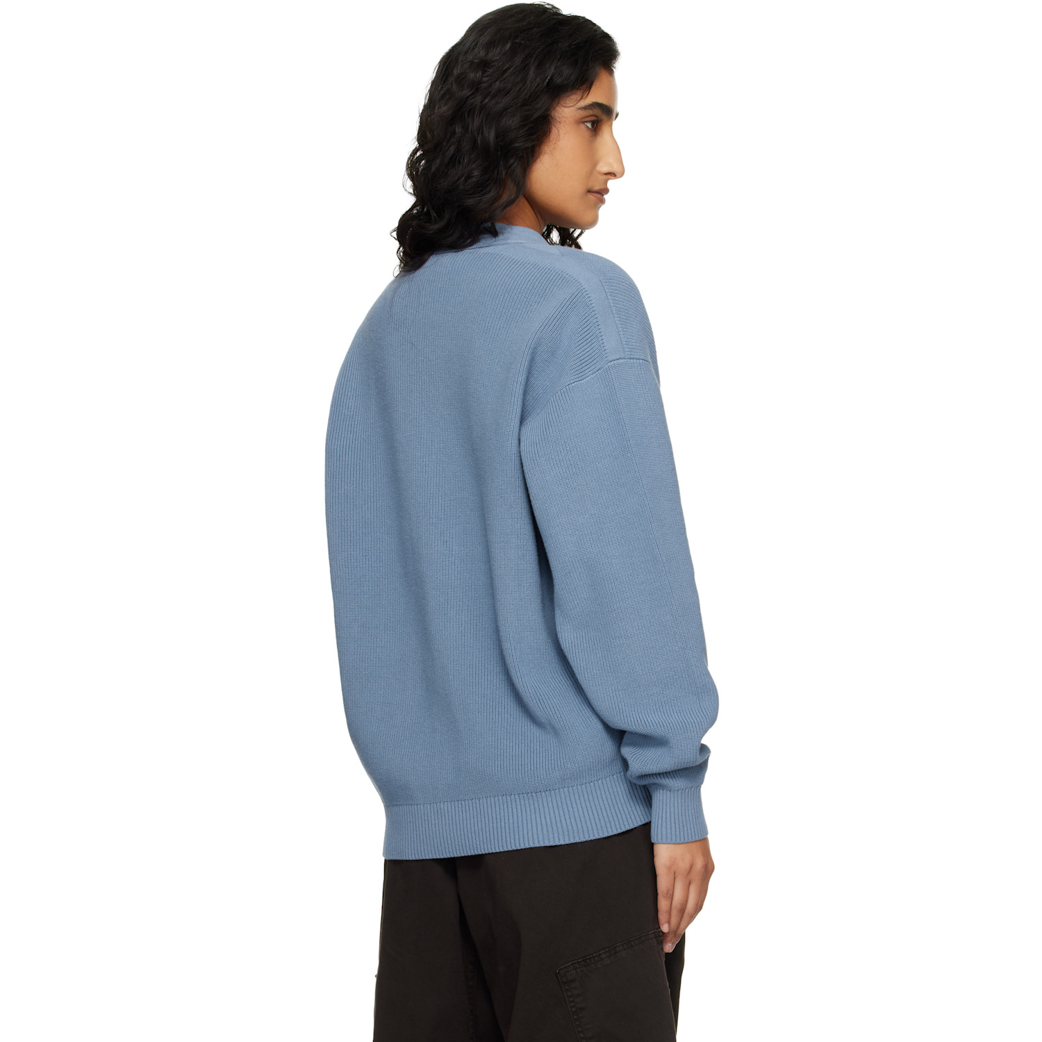  Stone Island Blue 5100009 Ribbed Soft Organic Cotton Cardigan 