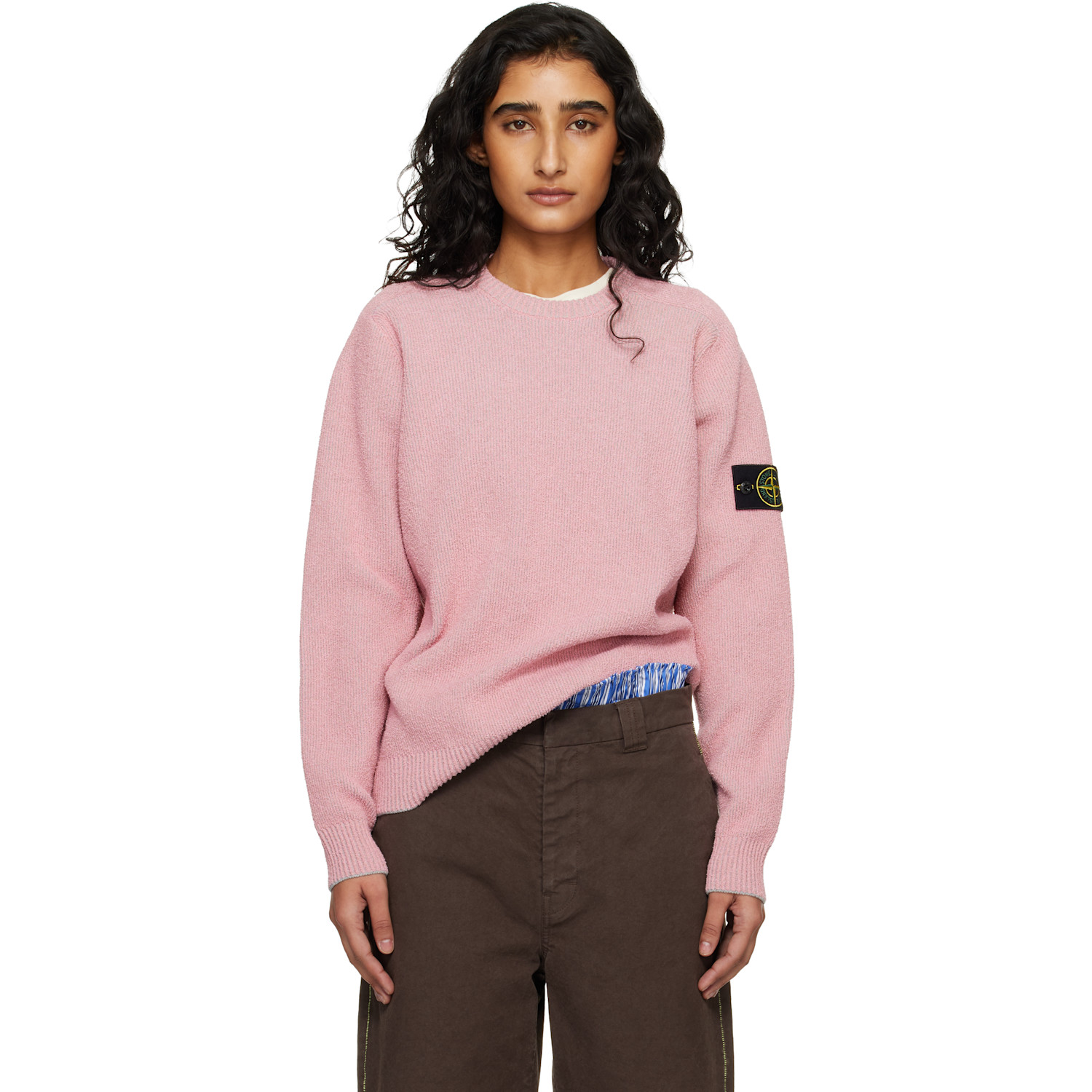 Stone Island Pink 5100033 Plated Rib Cotton Bouclé Sweater