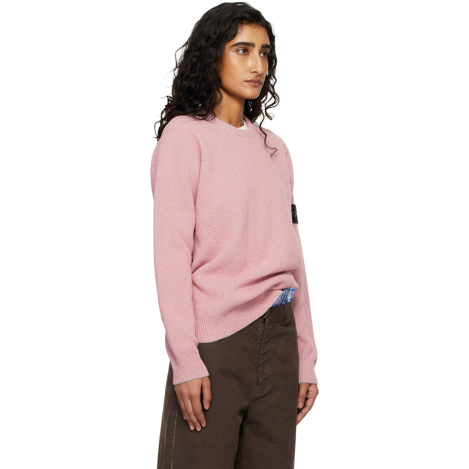  Stone Island Pink 5100033 Plated Rib Cotton Bouclé Sweater 
