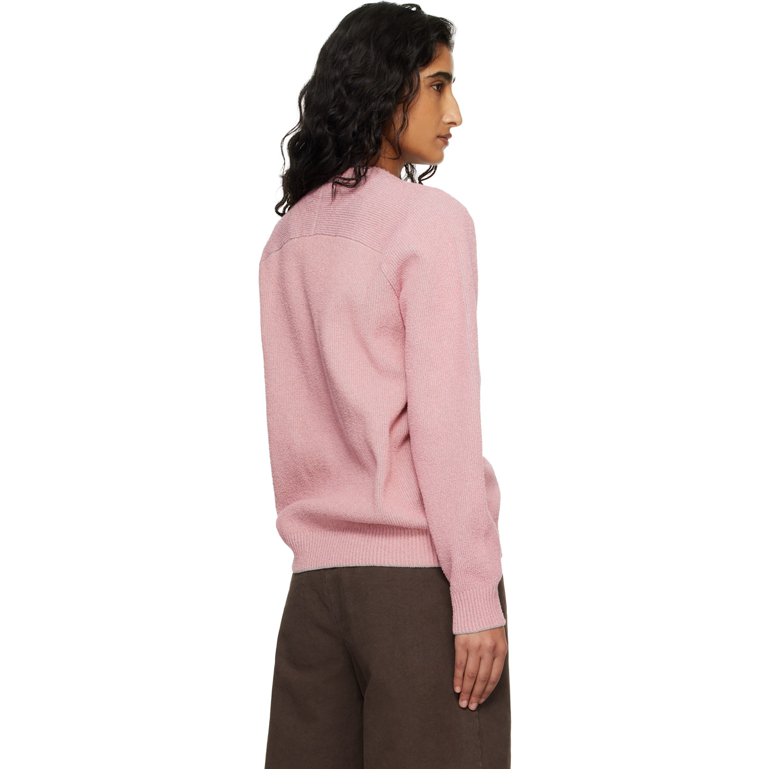  Stone Island Pink 5100033 Plated Rib Cotton Bouclé Sweater 