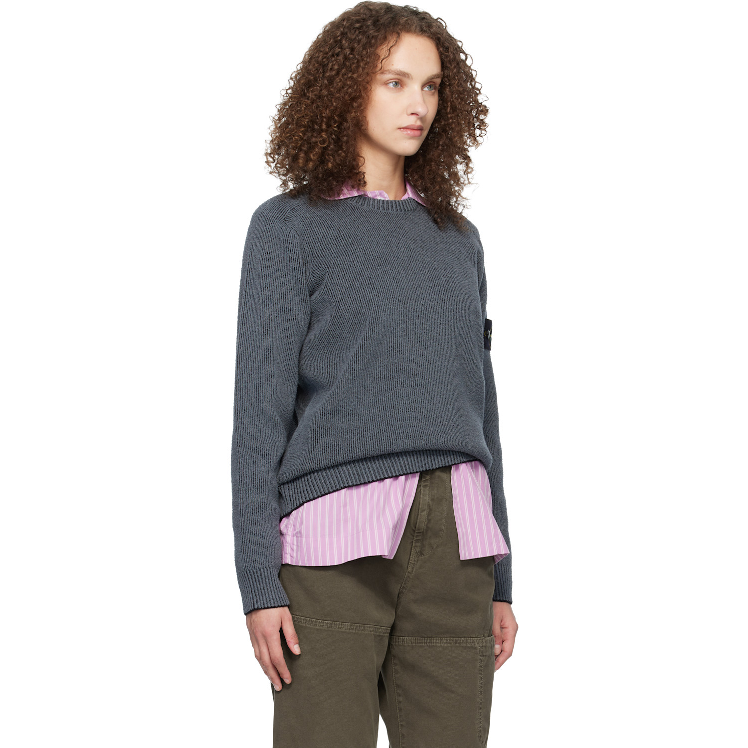  Stone Island Gray 5100033 Plated Rib Cotton Bouclé Sweater 