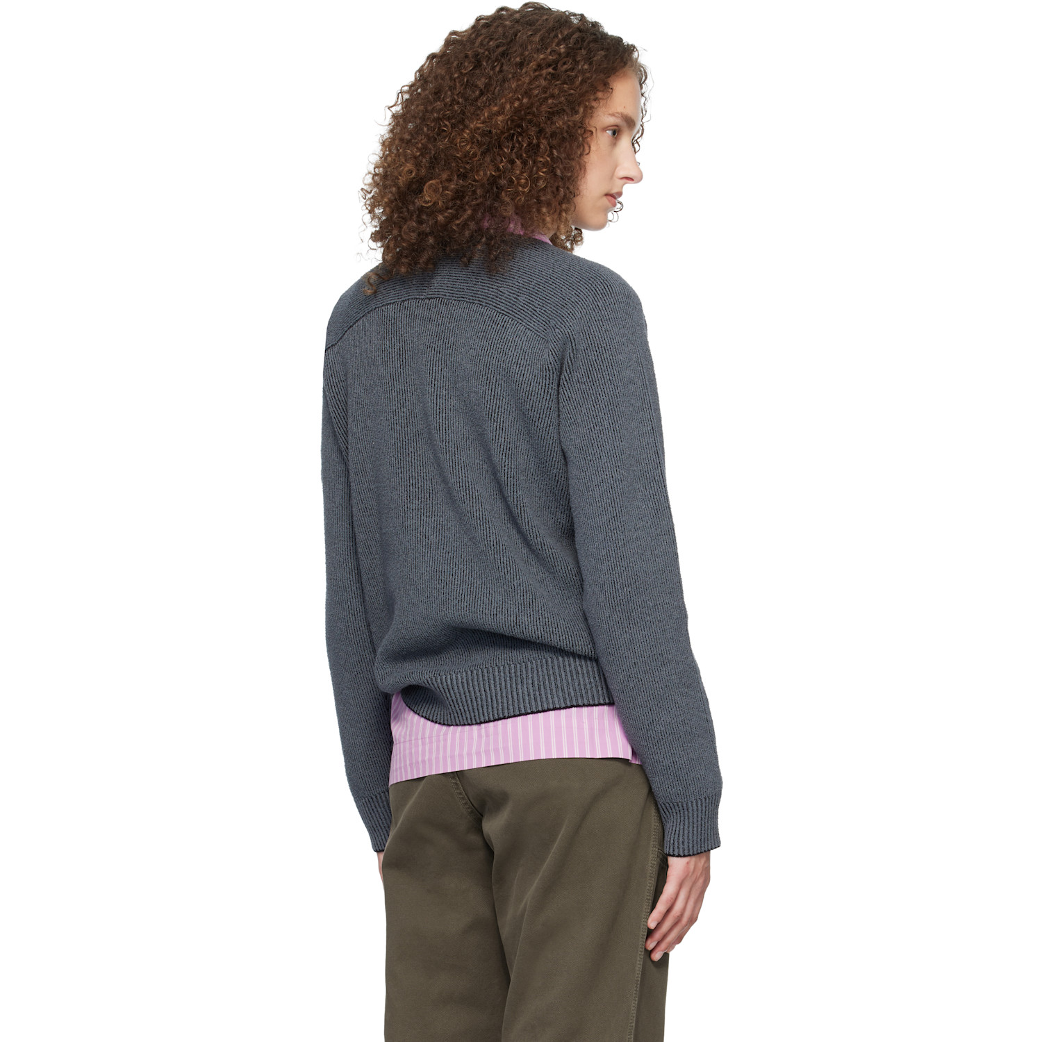  Stone Island Gray 5100033 Plated Rib Cotton Bouclé Sweater 