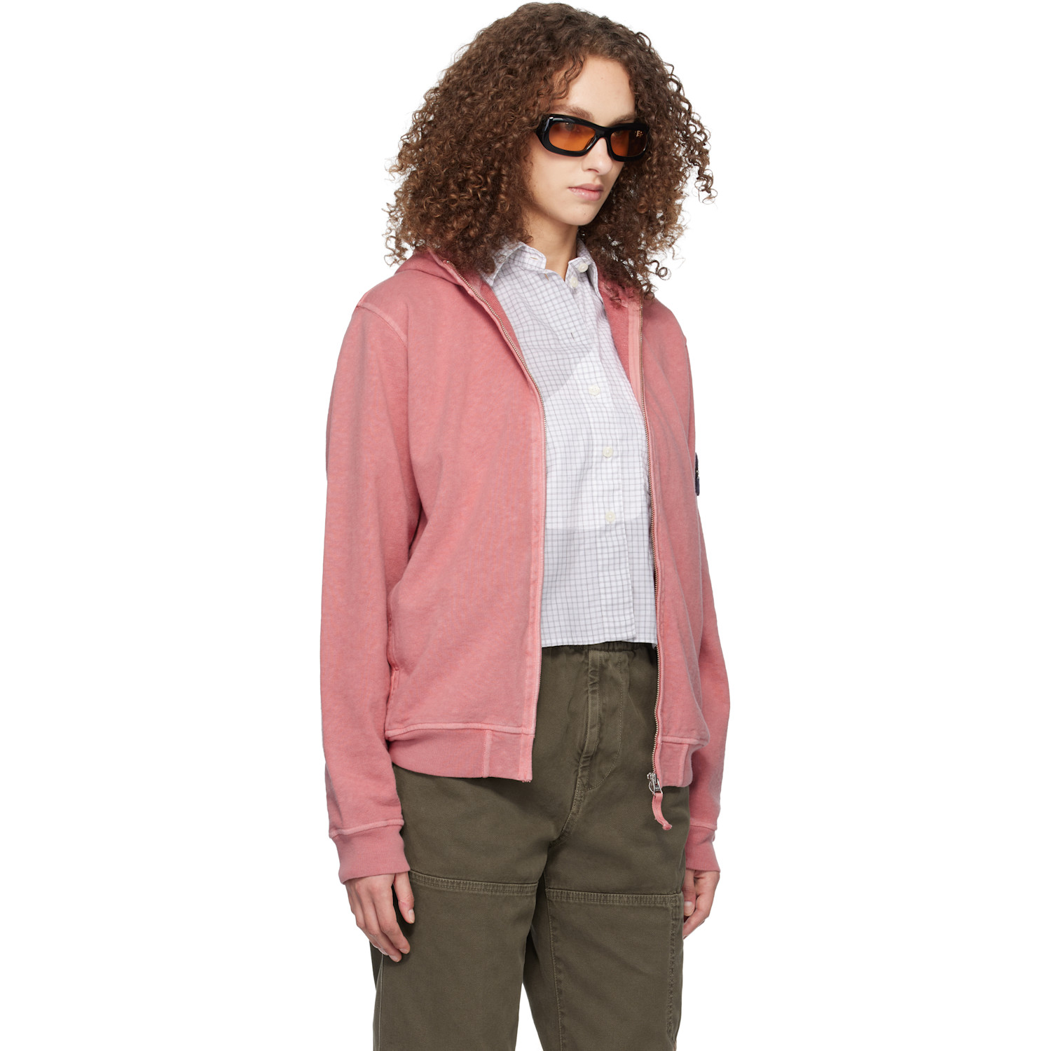  Stone Island Pink 6100032 Malfilé Fleece Old Effect Hoodie 