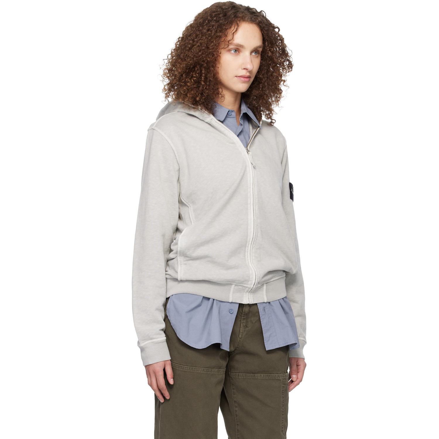  Stone Island Gray 6100032 Malfilé Fleece Old Effect Hoodie 
