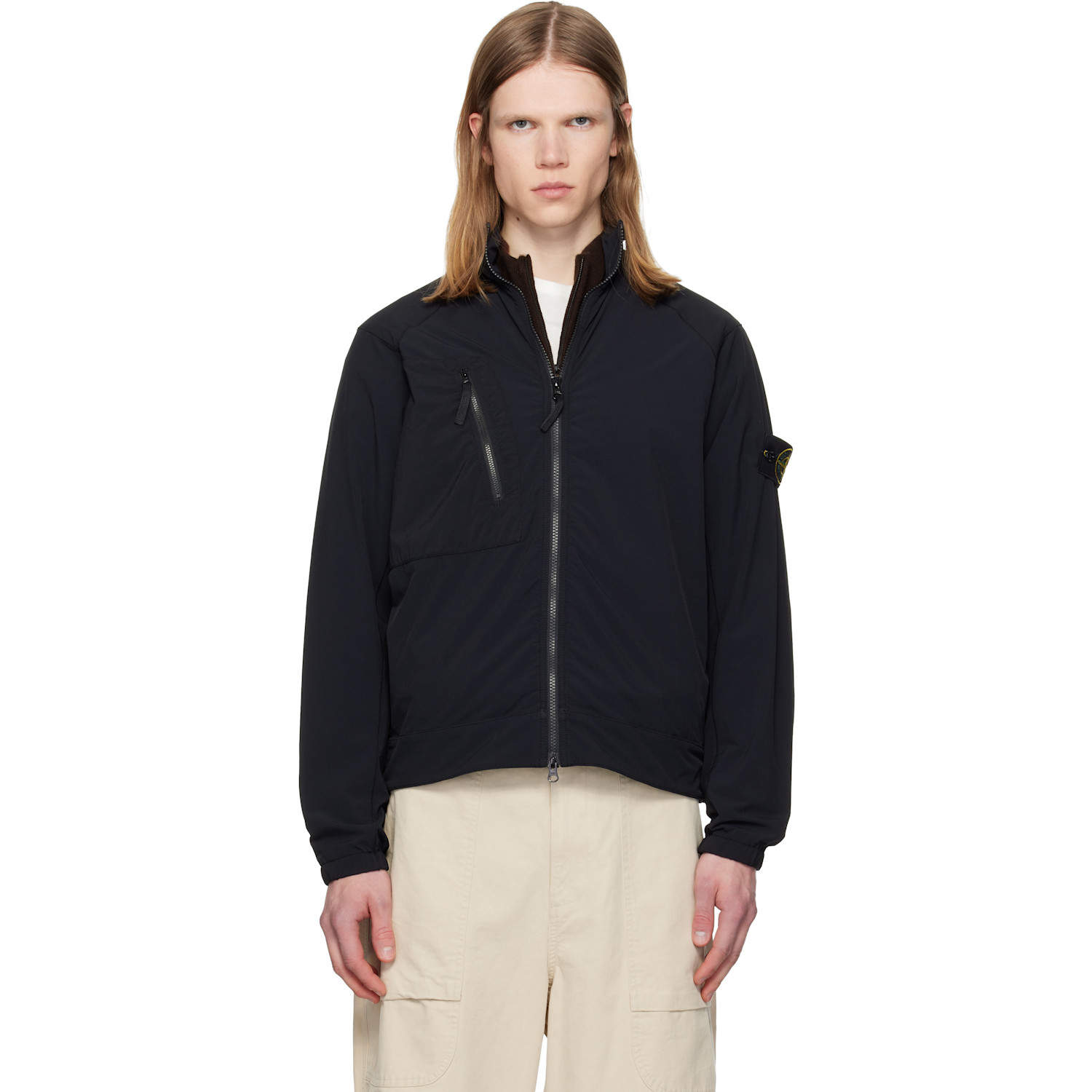 Stone Island Black 1200036 Stretch Nylon Tech Fleece Jacket