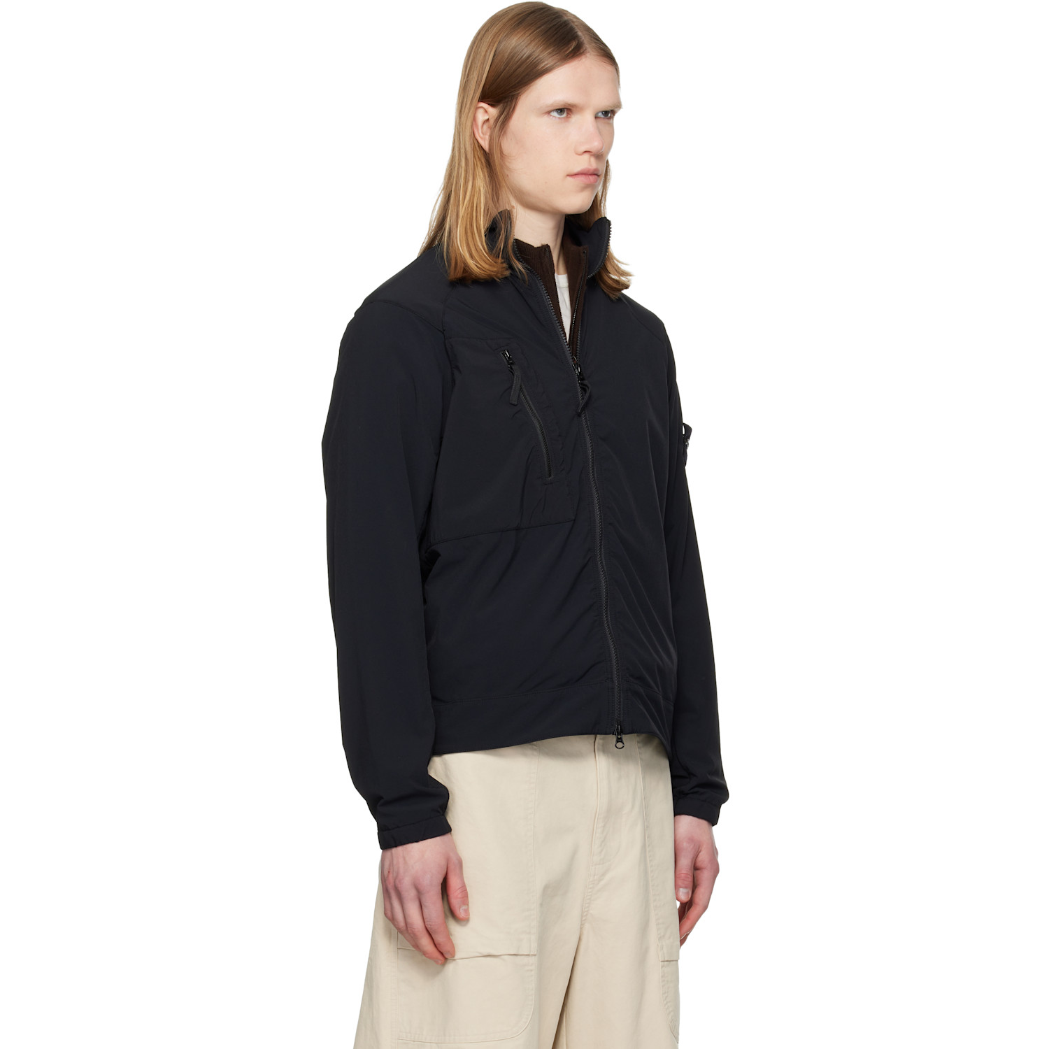  Stone Island Black 1200036 Stretch Nylon Tech Fleece Jacket 