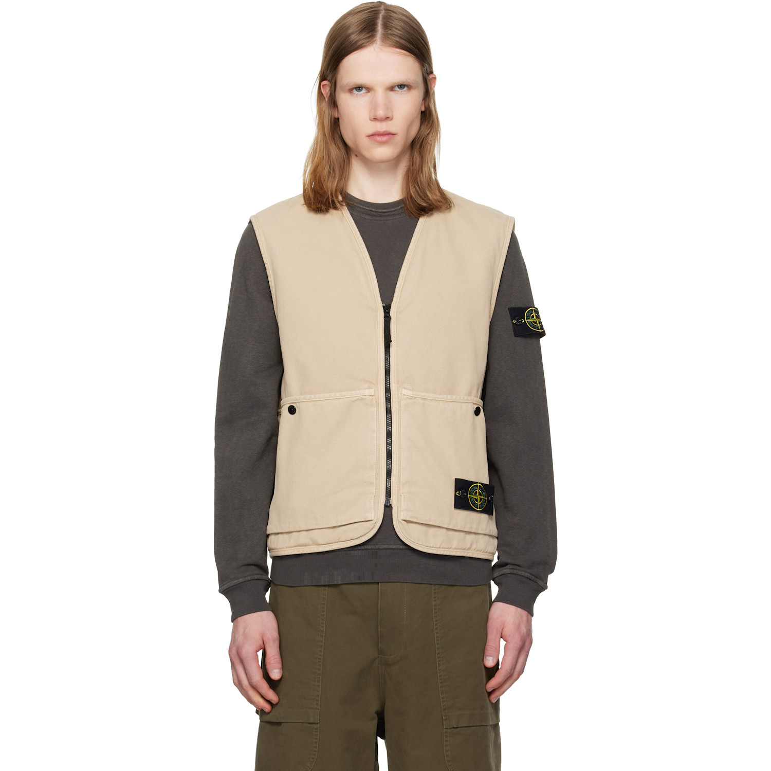 Stone Island Beige 6100007 Organic Panama Cotton 'Old' Effect Vest