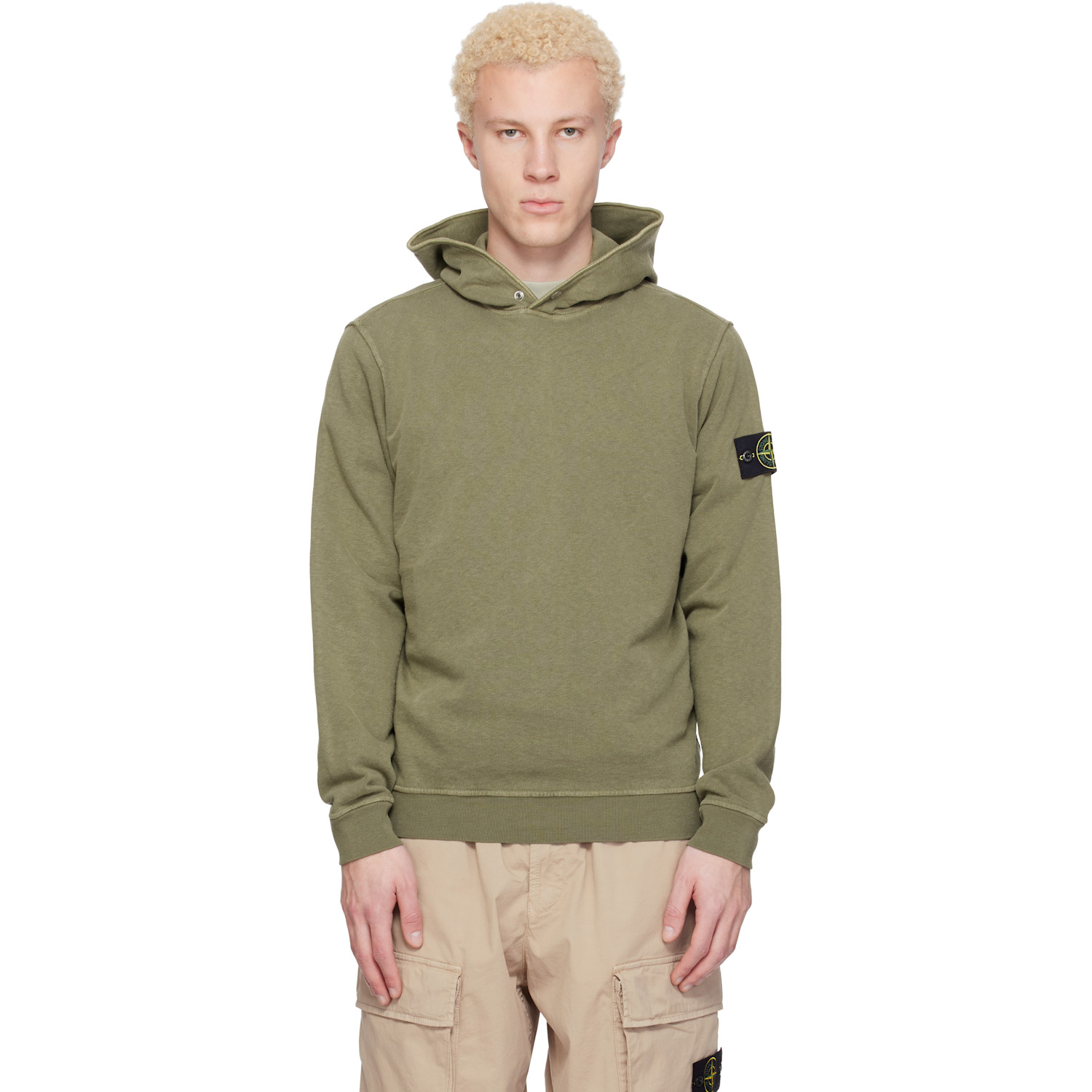 Stone Island Khaki 6100031 Malfilé Fleece Old Effect Hoodie