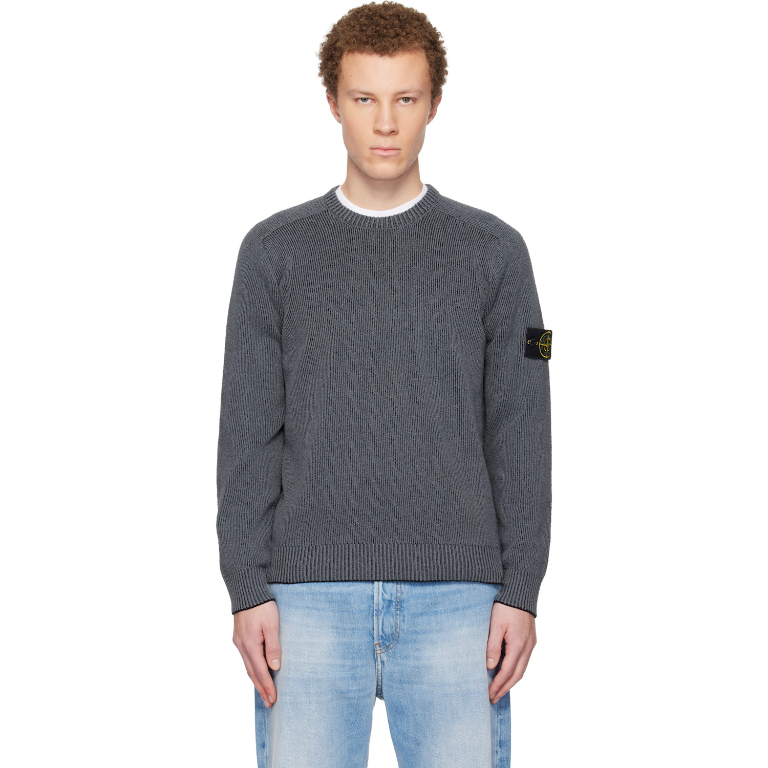 Stone Island Gray 5100033 Plated Rib Cotton Bouclé Sweater
