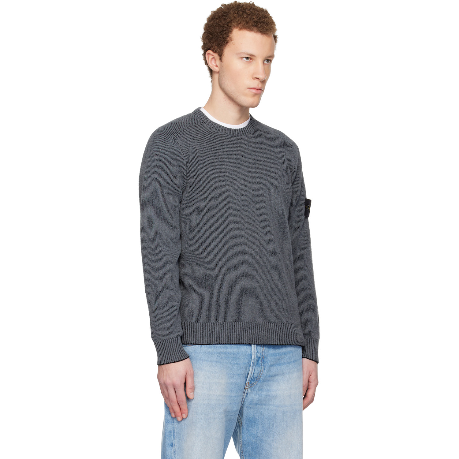  Stone Island Gray 5100033 Plated Rib Cotton Bouclé Sweater 