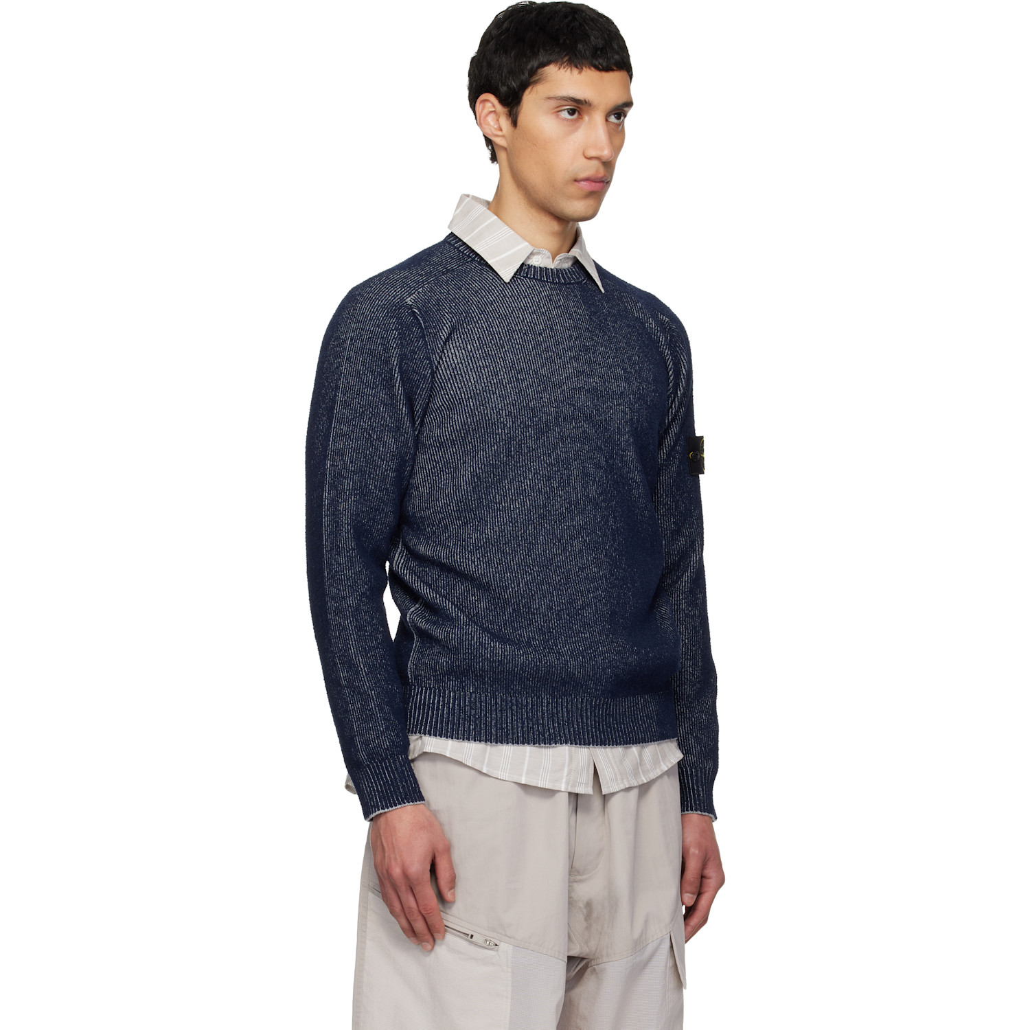  Stone Island Navy 5100033 Plated Rib Cotton Bouclé Sweater 