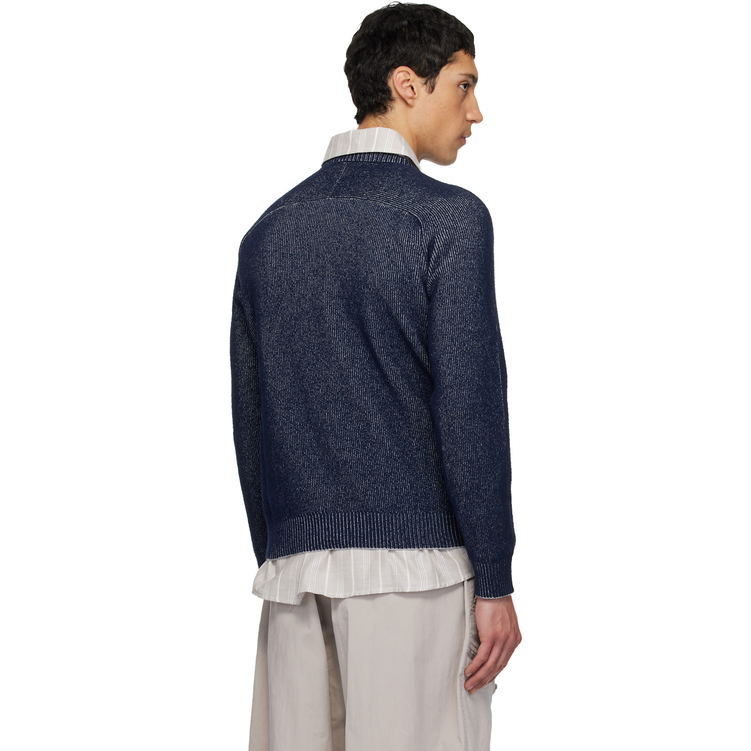  Stone Island Navy 5100033 Plated Rib Cotton Bouclé Sweater 