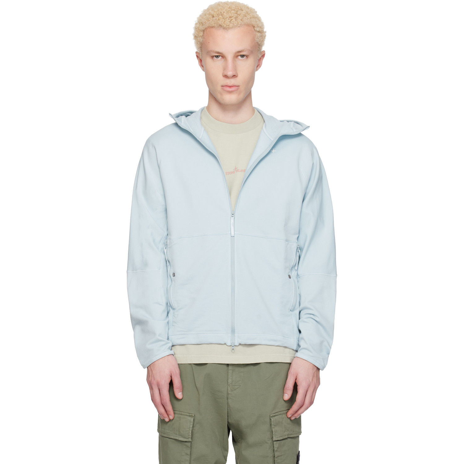 Stone Island Blue 6100069 Stretch Cotton Fleece Stellina Hoodie