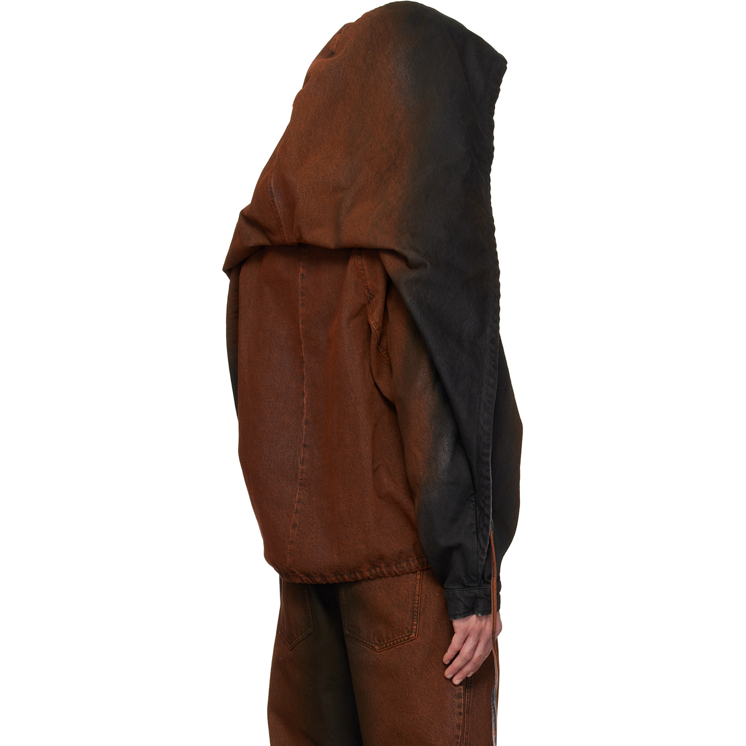  Egonlab Black & Orange Convertible Hooded Denim Jacket 