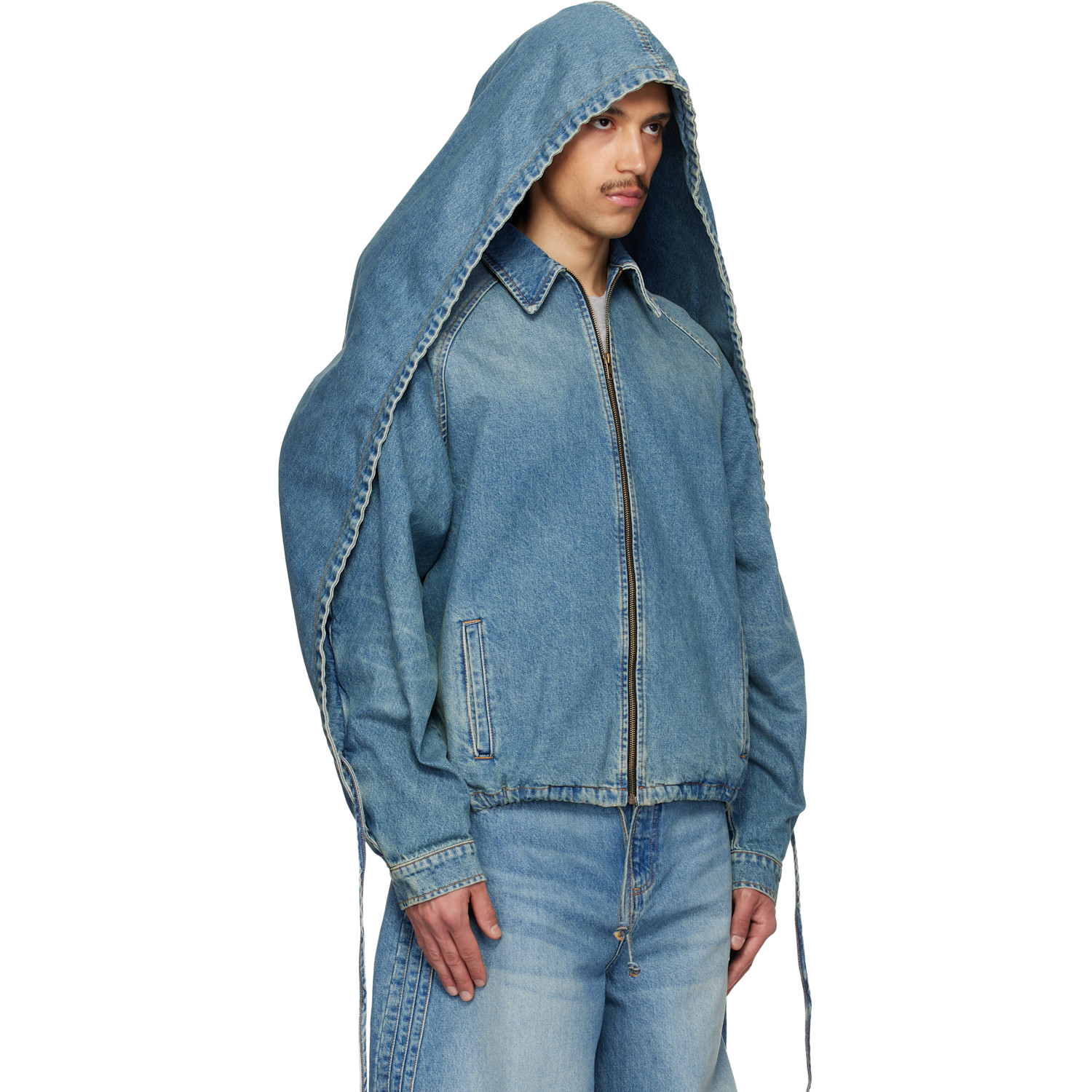  Egonlab Blue Convertible Hooded Denim Jacket 